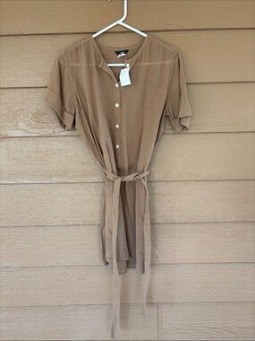 J. Crew NWT 100% Cotton Button-Front Shirt Dress in Camel Brown -Sz M